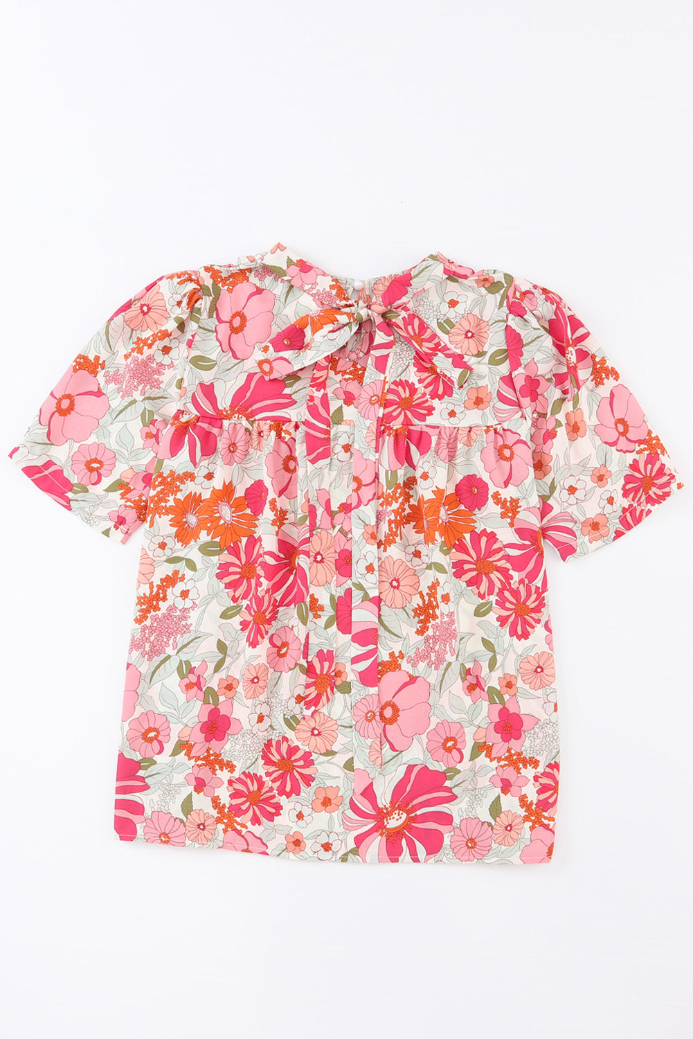 Purple Boho Flower Print Puff Short Sleeve Top