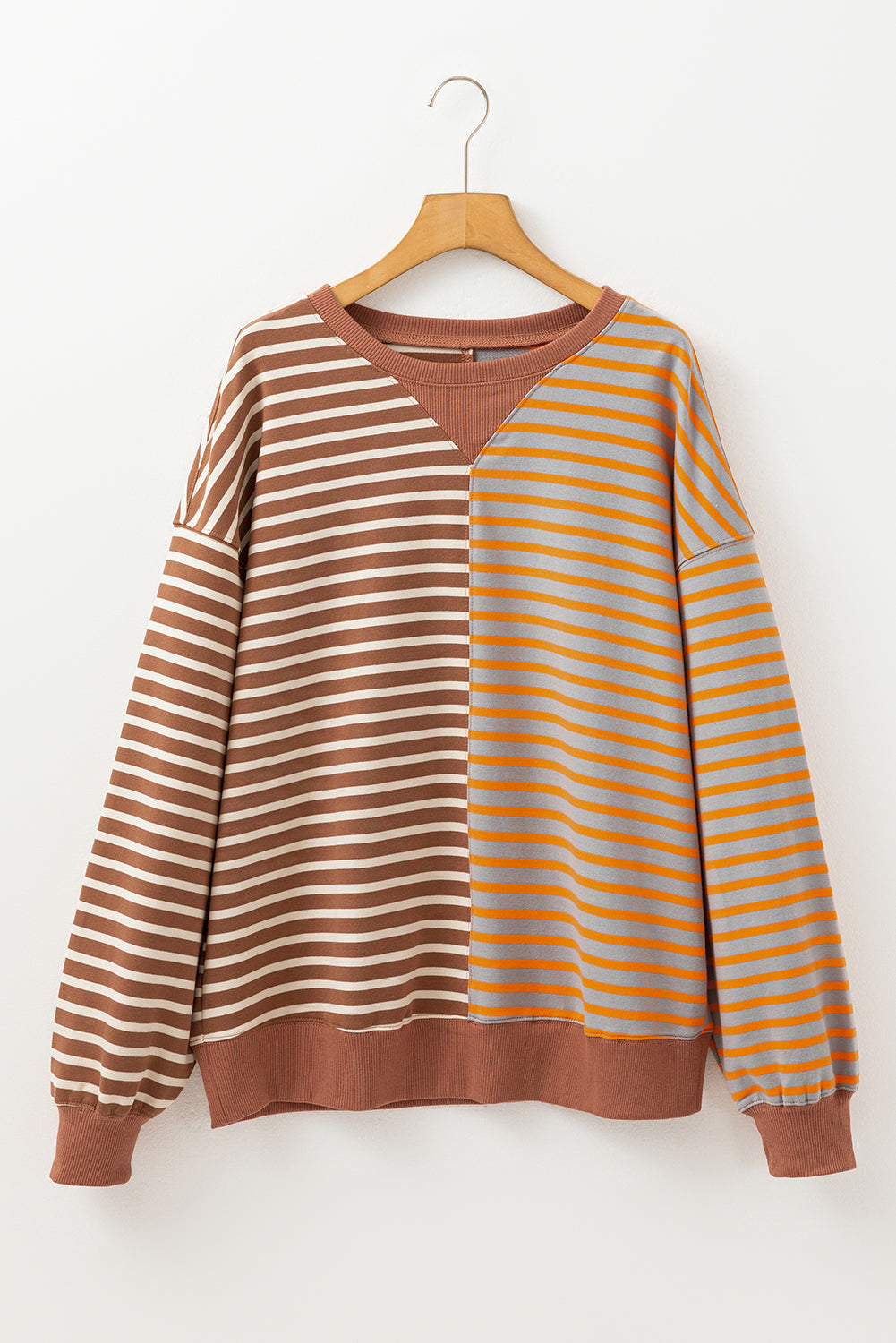 Casual Stripe Colorblock Drop Shoulder Oversize Sweatshirt