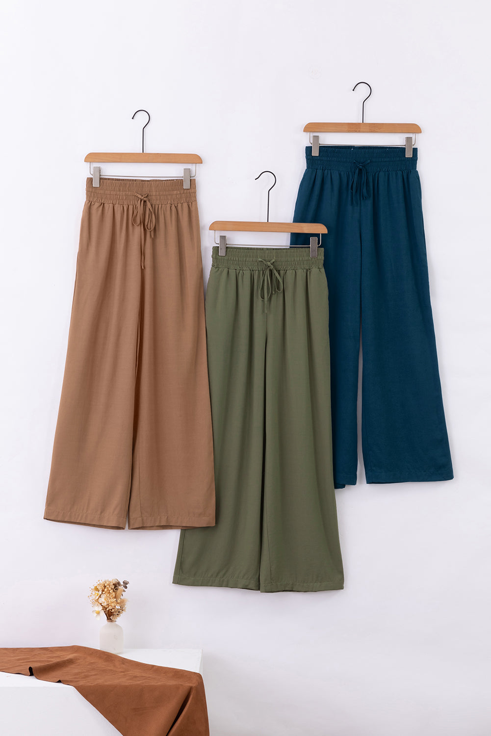 Black Drawstring Elastic Waist Casual Wide Leg Pants
