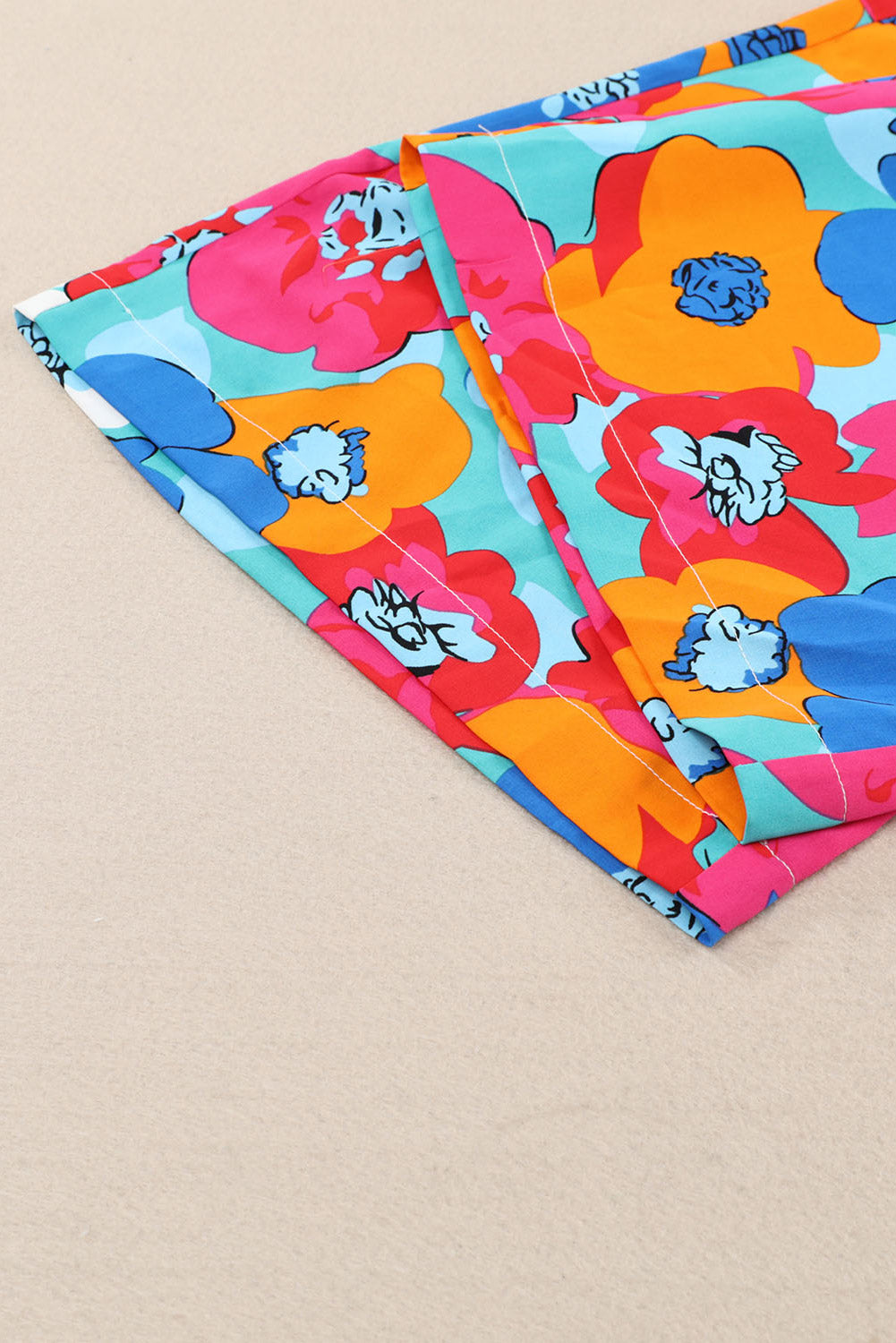 Multicolor Abstract Floral Print Drawstring Wide Waistband Pants