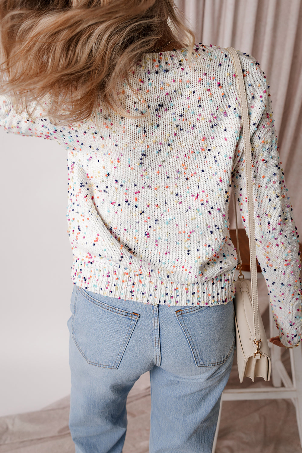 Black Rhinestone Decor Multicolor Confetti Sweater Cardigan