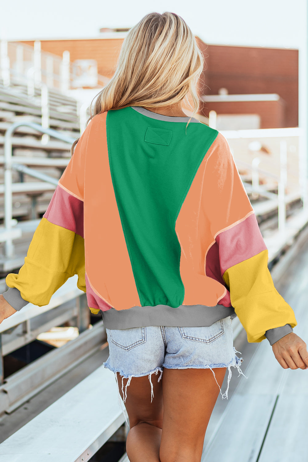 Orchid Petal Colorblock Patchwork Exposed Stitching Oversize Top