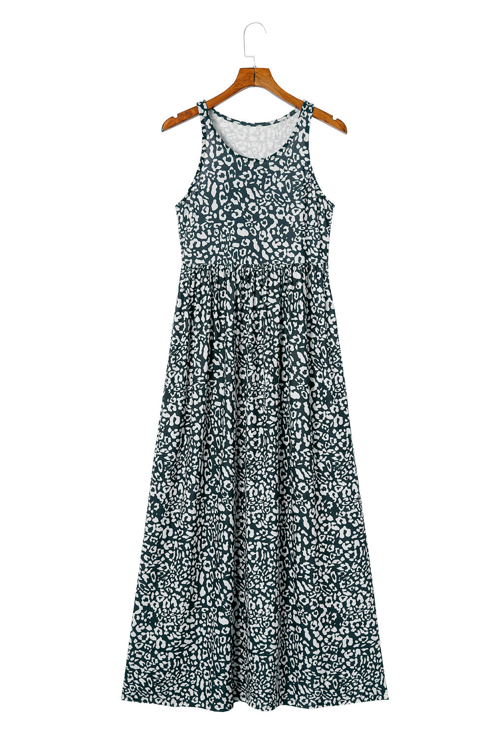 Rose Leopard Print Pocketed Sleeveless Maxi Dress