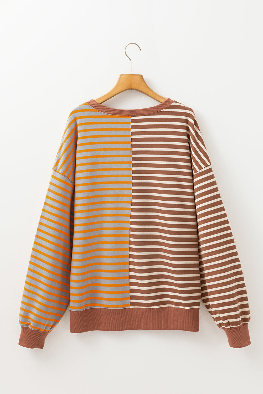 Casual Stripe Colorblock Drop Shoulder Oversize Sweatshirt