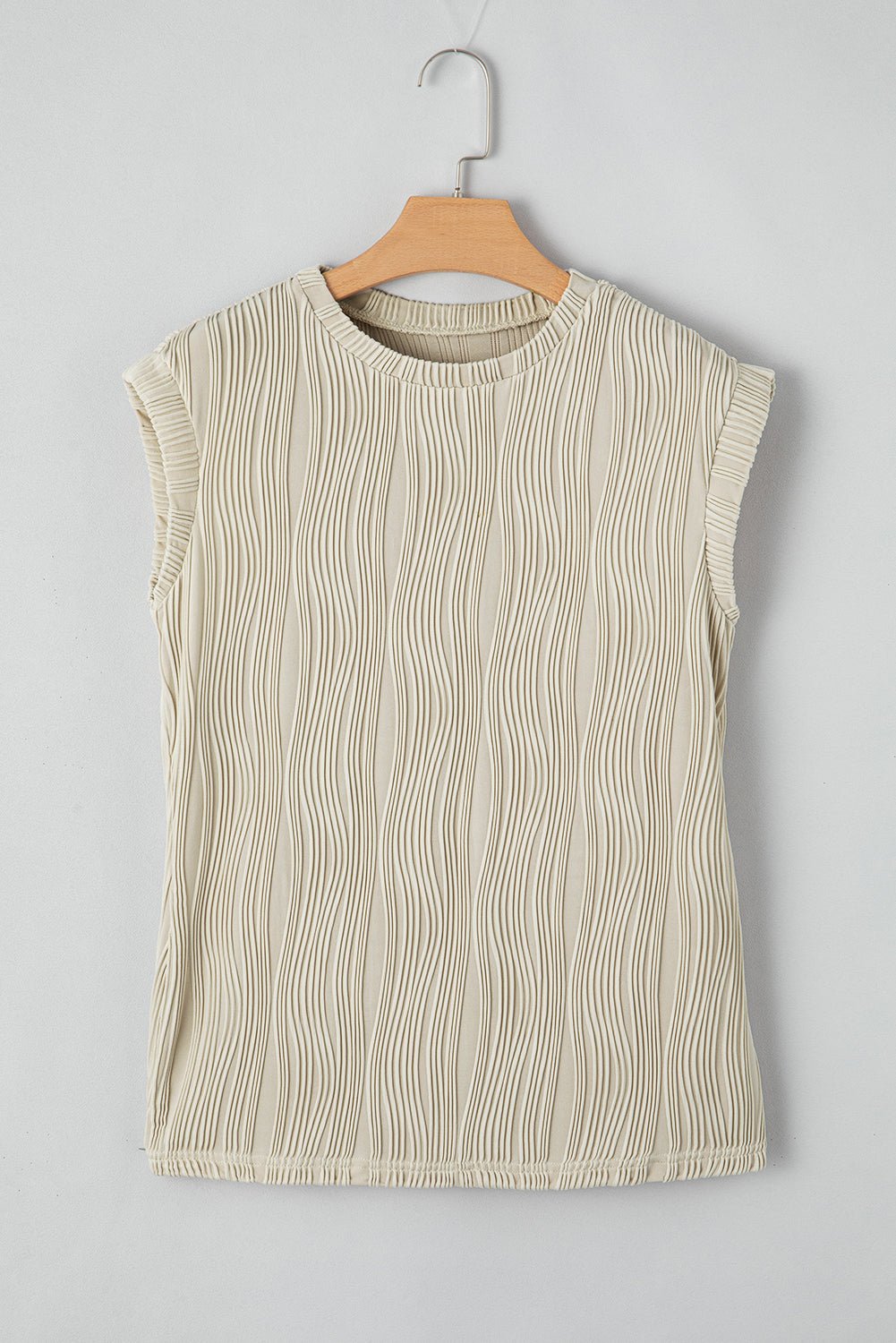 Black Wavy Texture Cap Sleeve Top | Dia&Popo