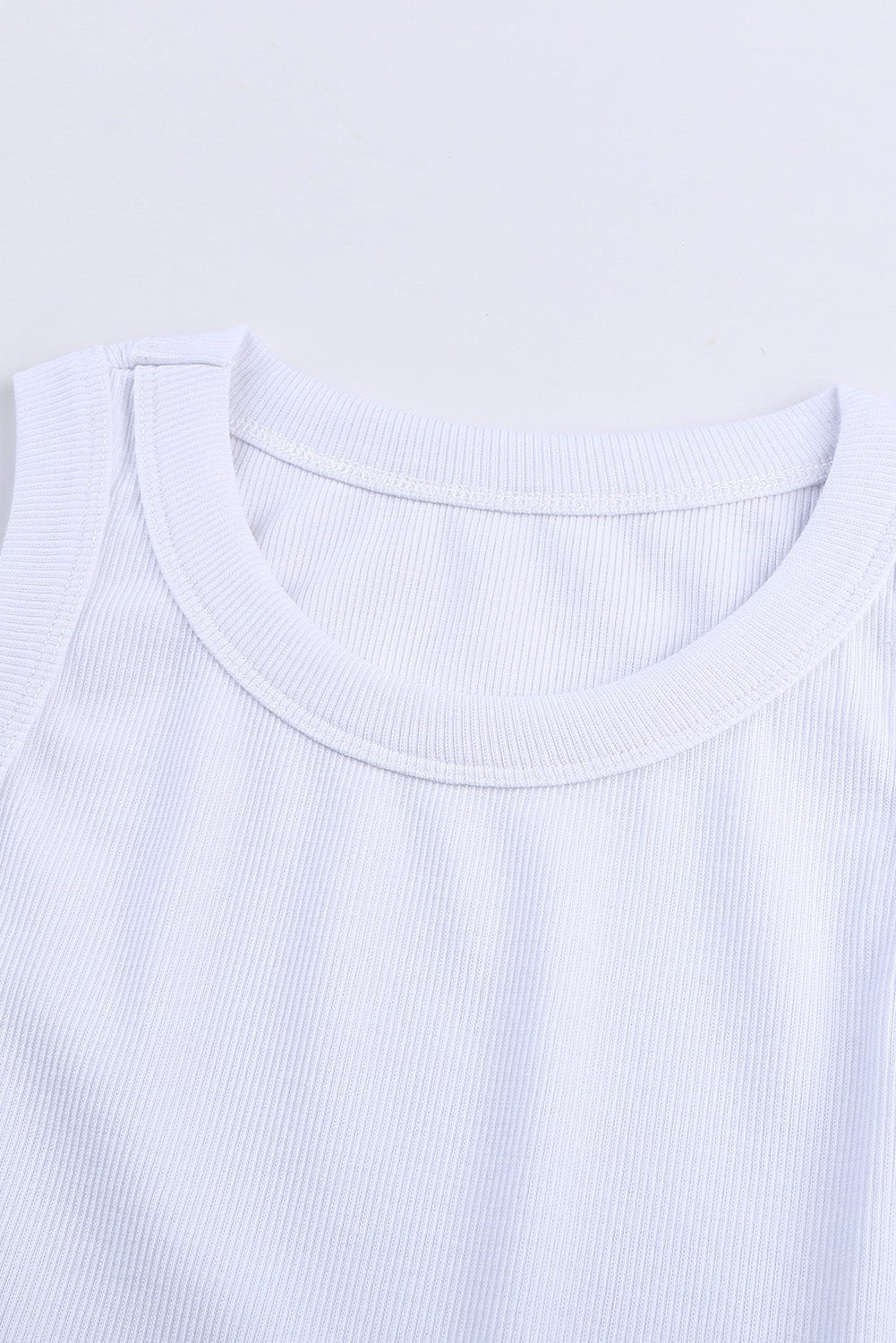 Blue Solid Round Neck Ribbed Tank Top | Dia&Popo
