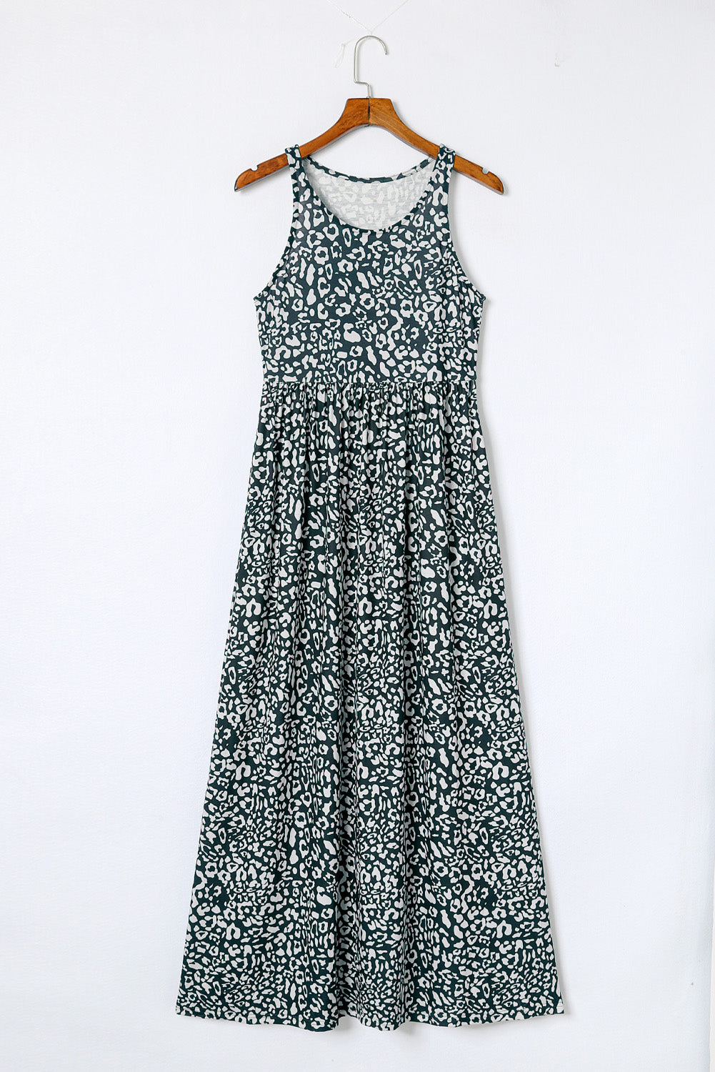 Rose Leopard Print Pocketed Sleeveless Maxi Dress