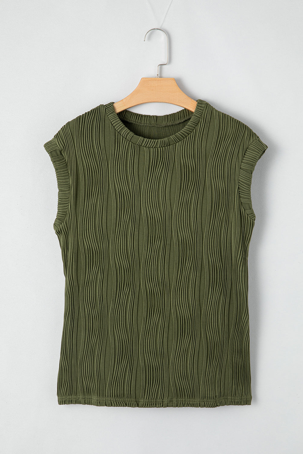 Black Wavy Texture Cap Sleeve Top | Dia&Popo
