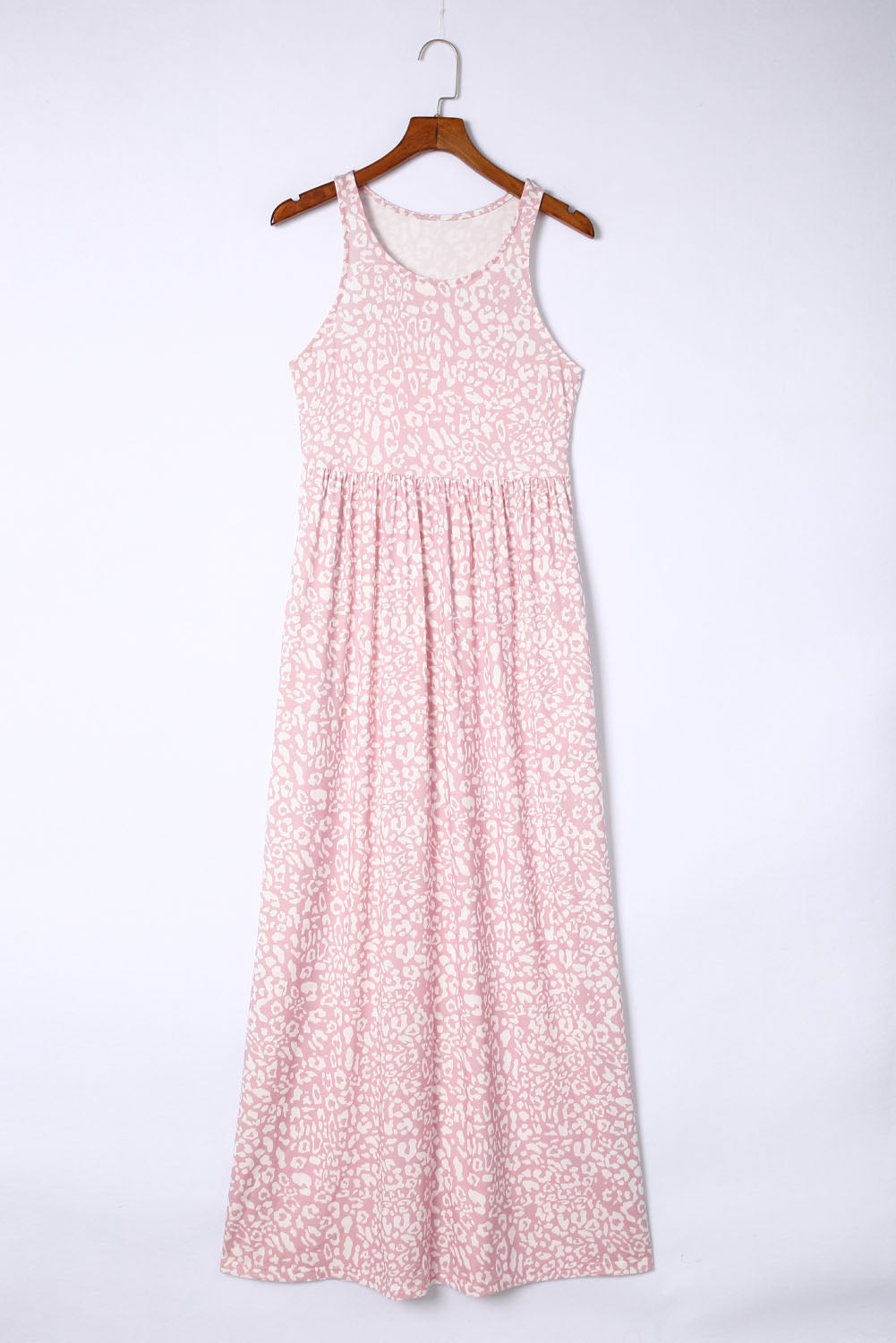Rose Leopard Print Pocketed Sleeveless Maxi Dress
