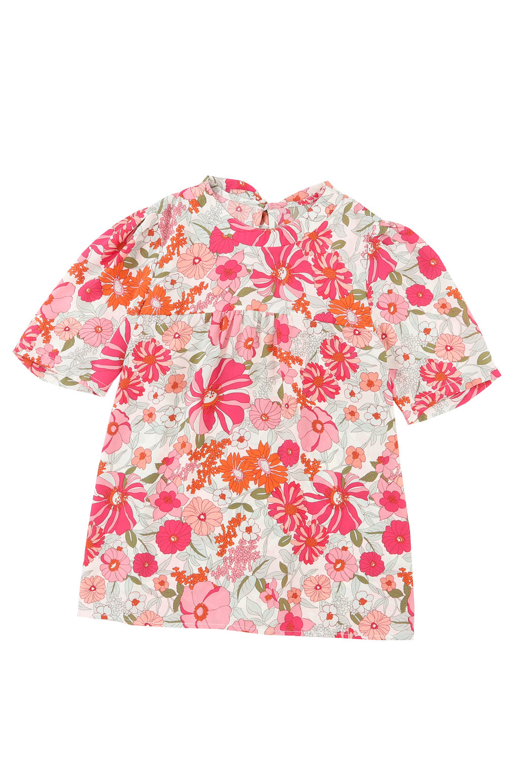 Purple Boho Flower Print Puff Short Sleeve Top