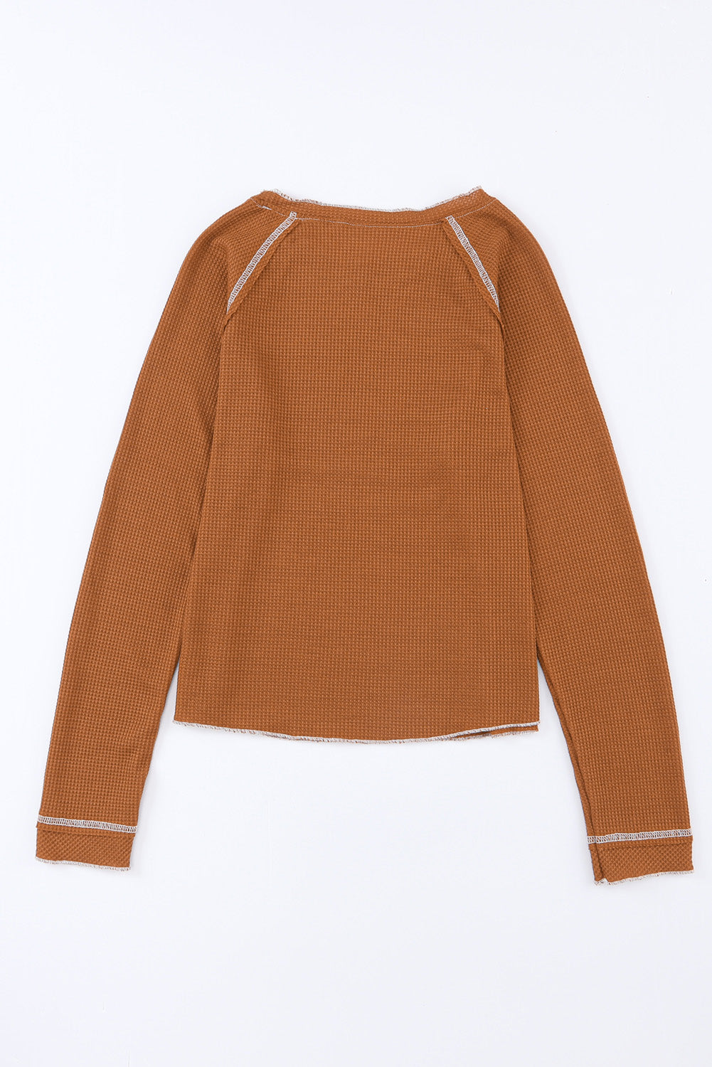 Apricot Pink Textured Round Neck Long Sleeve Top