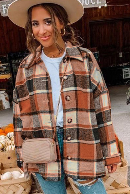 Plaid Print Buttoned Shirt Jacket