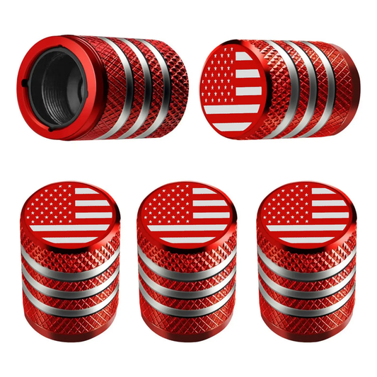 Tire Valve Stem Cap Cover - (4Pack) Tire Air Cap Metal with Plastic Liner Corrosion Resistant Leak-Proof American Flag for Car Truck Motorcycle Bike Universal Black,Red,Pink,Gray