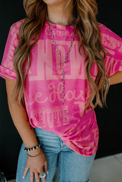 Rose Howdy Cowboy Letter Printed Western Fashion Tee