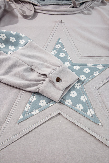 Delicacy Floral Patchwork Star Pattern Drawstring Hoodie