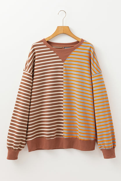 Casual Stripe Colorblock Drop Shoulder Oversize Sweatshirt