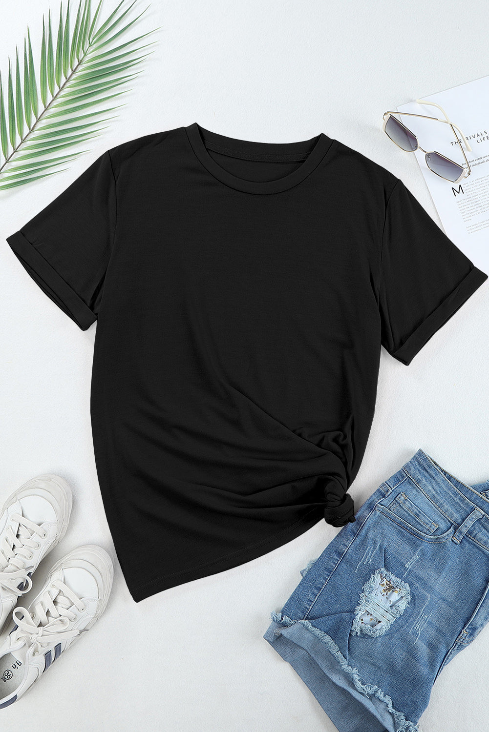 White Casual Plain Crew Neck Tee