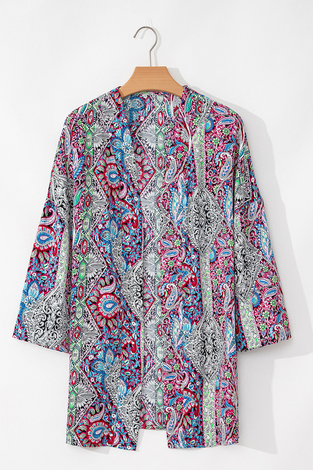 Red Paisley Print Open Front Kimono