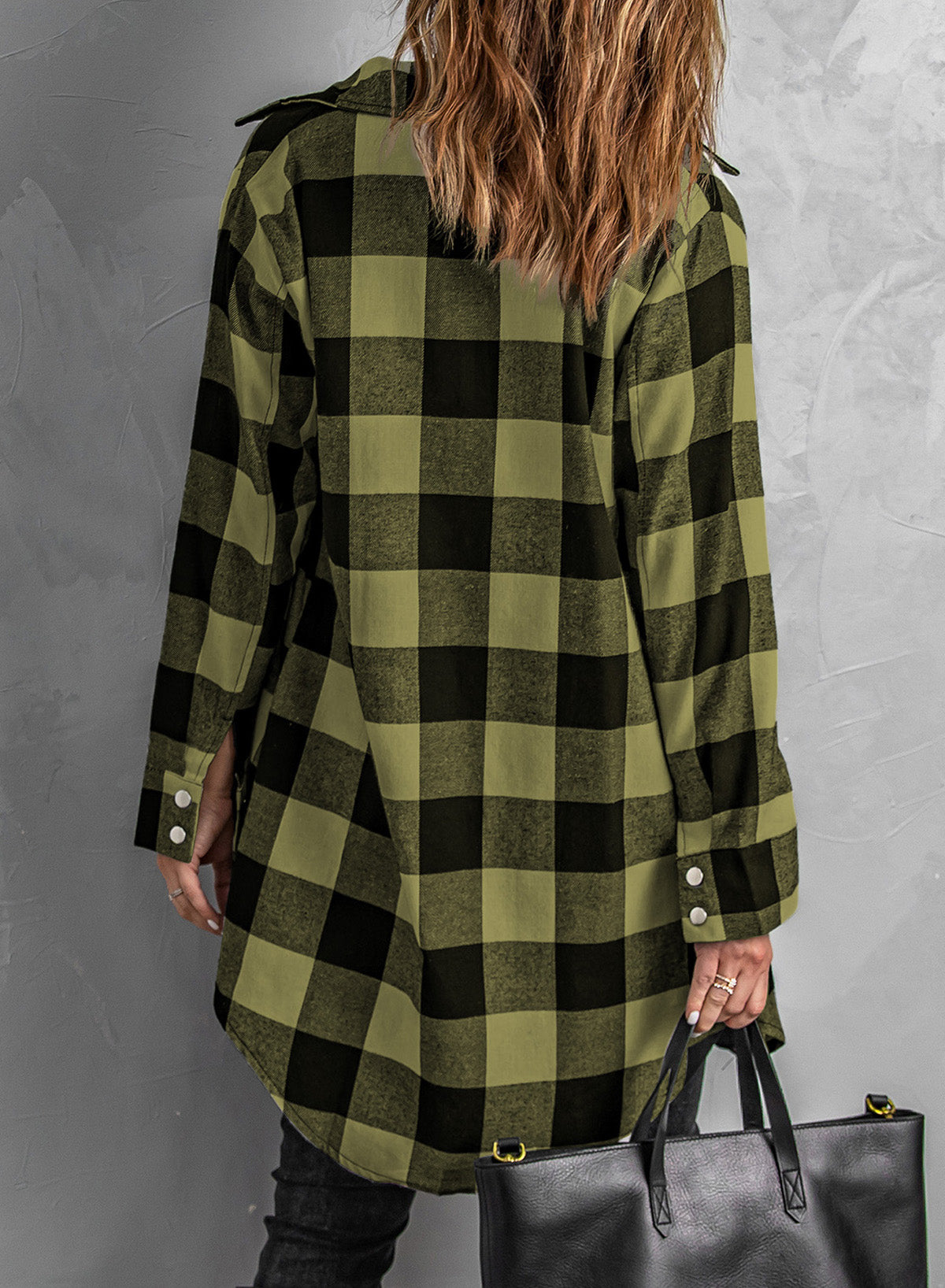 Brown Turn-down Collar Plaid Shirt Coat