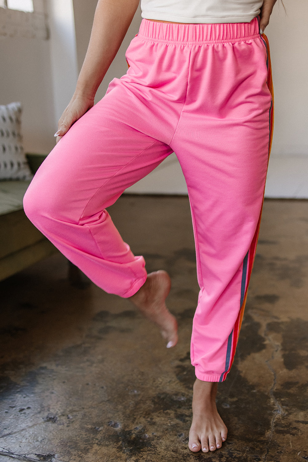 Pink Counting Rainbows High Waist Sweatpants