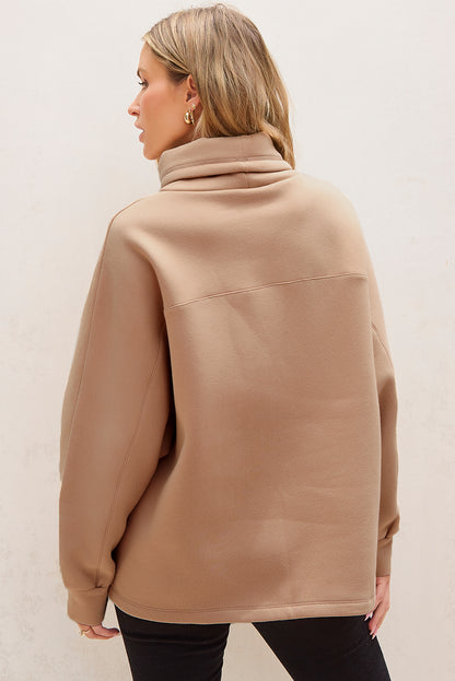 Apricot Drawstring Turtleneck Dolman Sleeve Sweatshirt