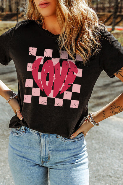 Black LOVE Checkered Graphic Valentine Tee