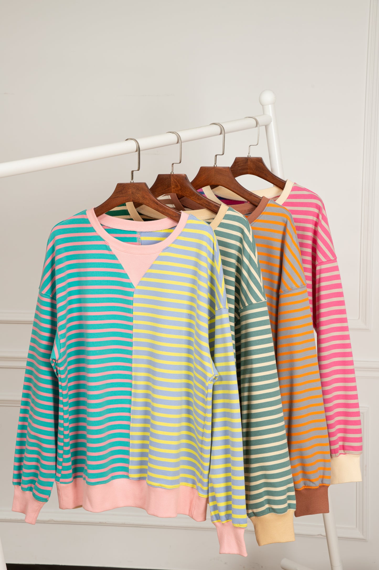 Casual Stripe Colorblock Drop Shoulder Oversize Sweatshirt