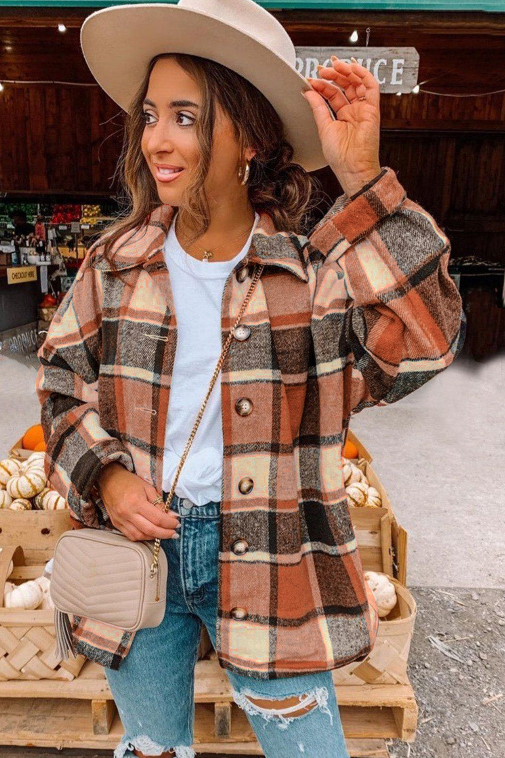 Plaid Print Buttoned Shirt Jacket