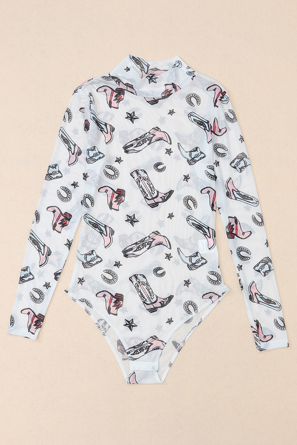 White Rodeo Bound Printed Long Sleeve Bodysuit