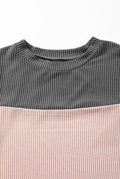 Pink Rib Textured Colorblock T Shirt