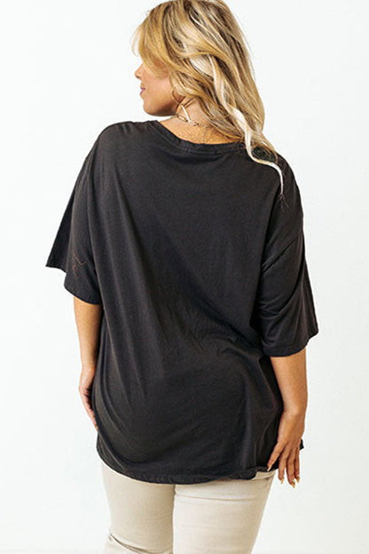 Black Checkerd DESERT DREAMS Printed Ripped Plus Size Tee