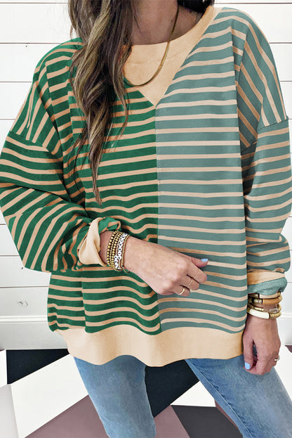 Casual Stripe Colorblock Drop Shoulder Oversize Sweatshirt