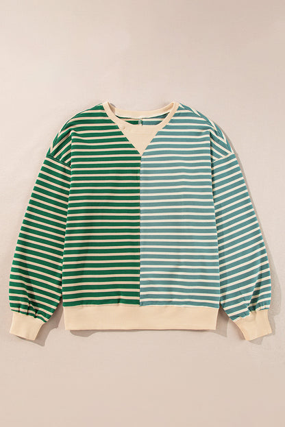 Casual Stripe Colorblock Drop Shoulder Oversize Sweatshirt