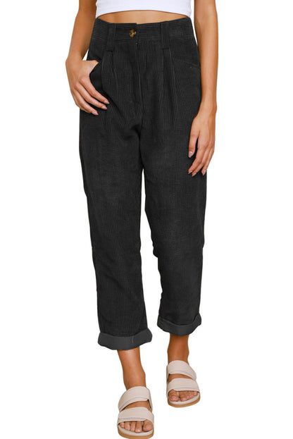 Gray Corduroy High Waist Straight Leg Pants