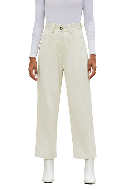 Gray Corduroy High Waist Straight Leg Pants