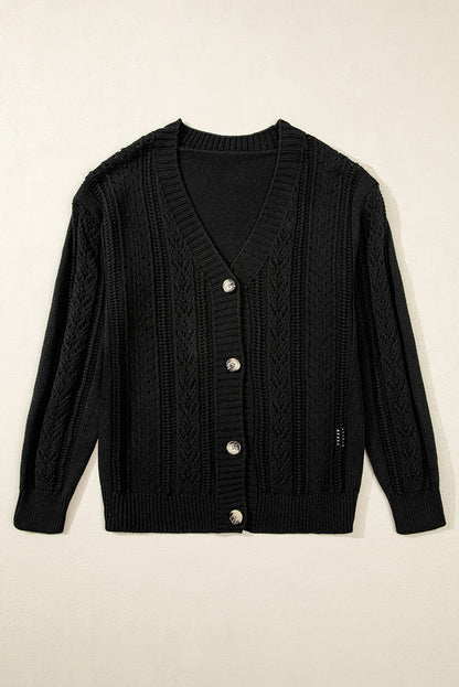 Dark Khaki Open Knit Drop Shoulder Sweater Cardigan
