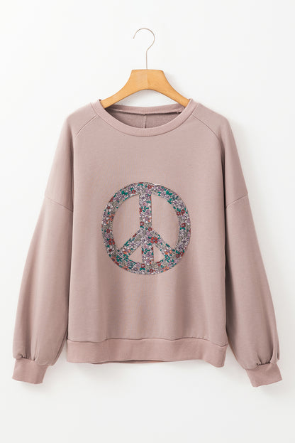 Goat Floral Peace Symbol Drop Shoulder Sweatshirt