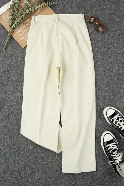 Gray Corduroy High Waist Straight Leg Pants