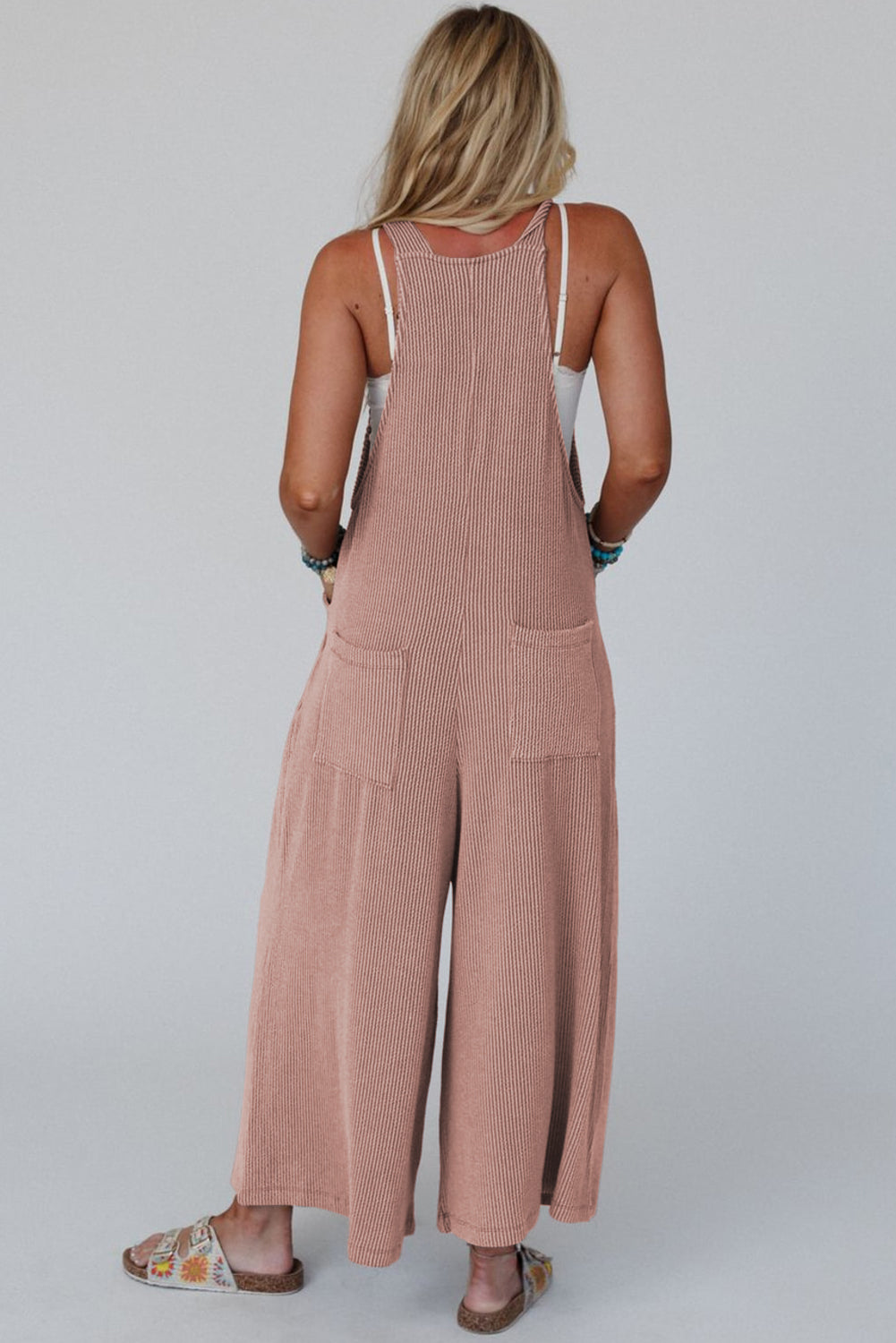 Philippine Gray Corded Adjustable Straps Wide Leg Loose Overall