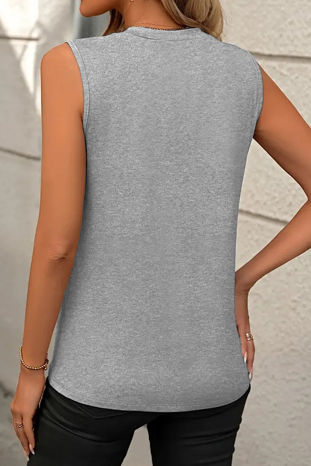 White Crew Neck Pleated Tank Top