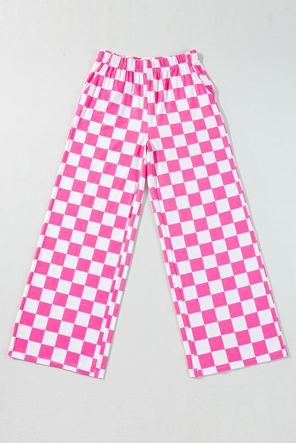 Black 2-Tone Checked Print High Waist Wide Leg Pants