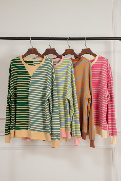 Casual Stripe Colorblock Drop Shoulder Oversize Sweatshirt