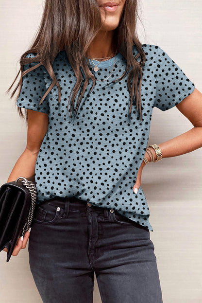 Apricot Cheetah Print O-neck Short Sleeve T Shirt