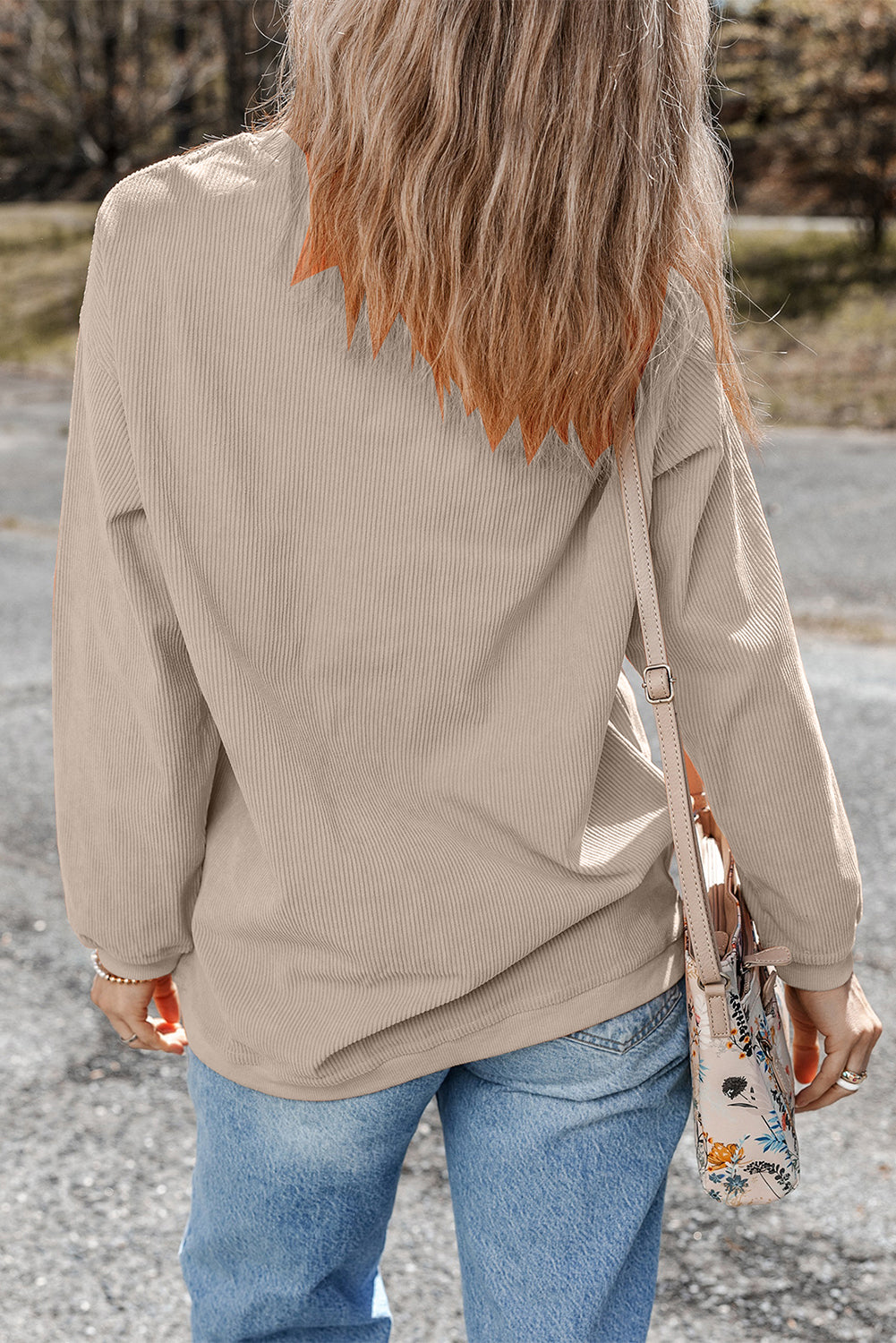 Dark Blue Ribbed Corduroy Oversized Sweatshirt