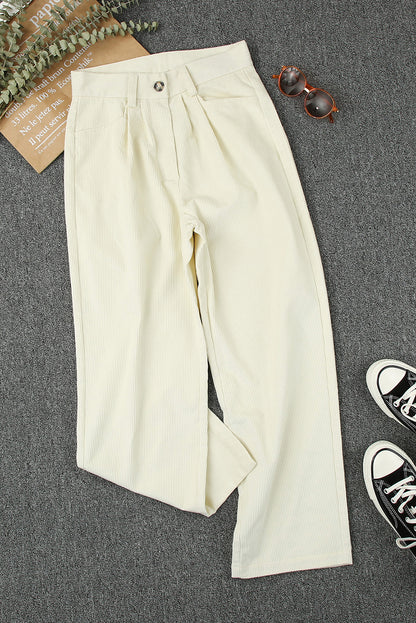 Gray Corduroy High Waist Straight Leg Pants