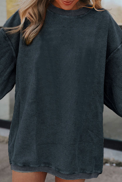 Dark Blue Ribbed Corduroy Oversized Sweatshirt