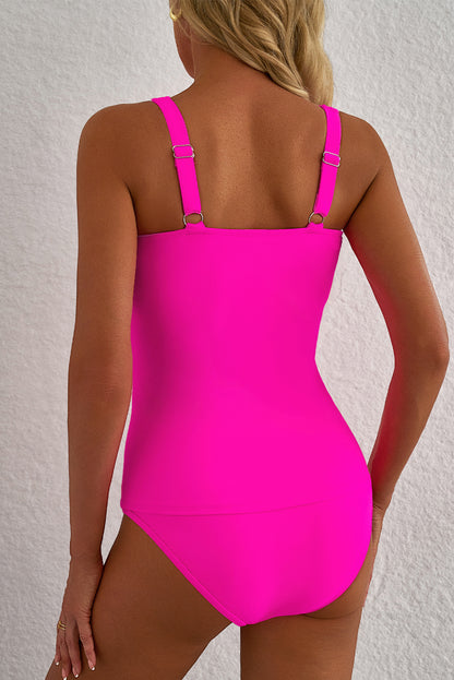 Bonbon Ruched Tummy Control Tankini 2pcs Swimsuit