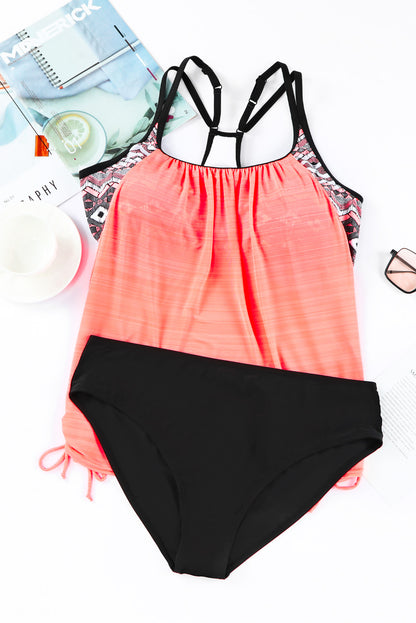 Black Geometric Printed Lined Tankini Swimsuit