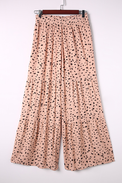 Brown Ruffle Wide Leg Dalmatian Palazzo Pants