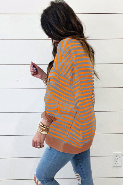 Casual Stripe Colorblock Drop Shoulder Oversize Sweatshirt